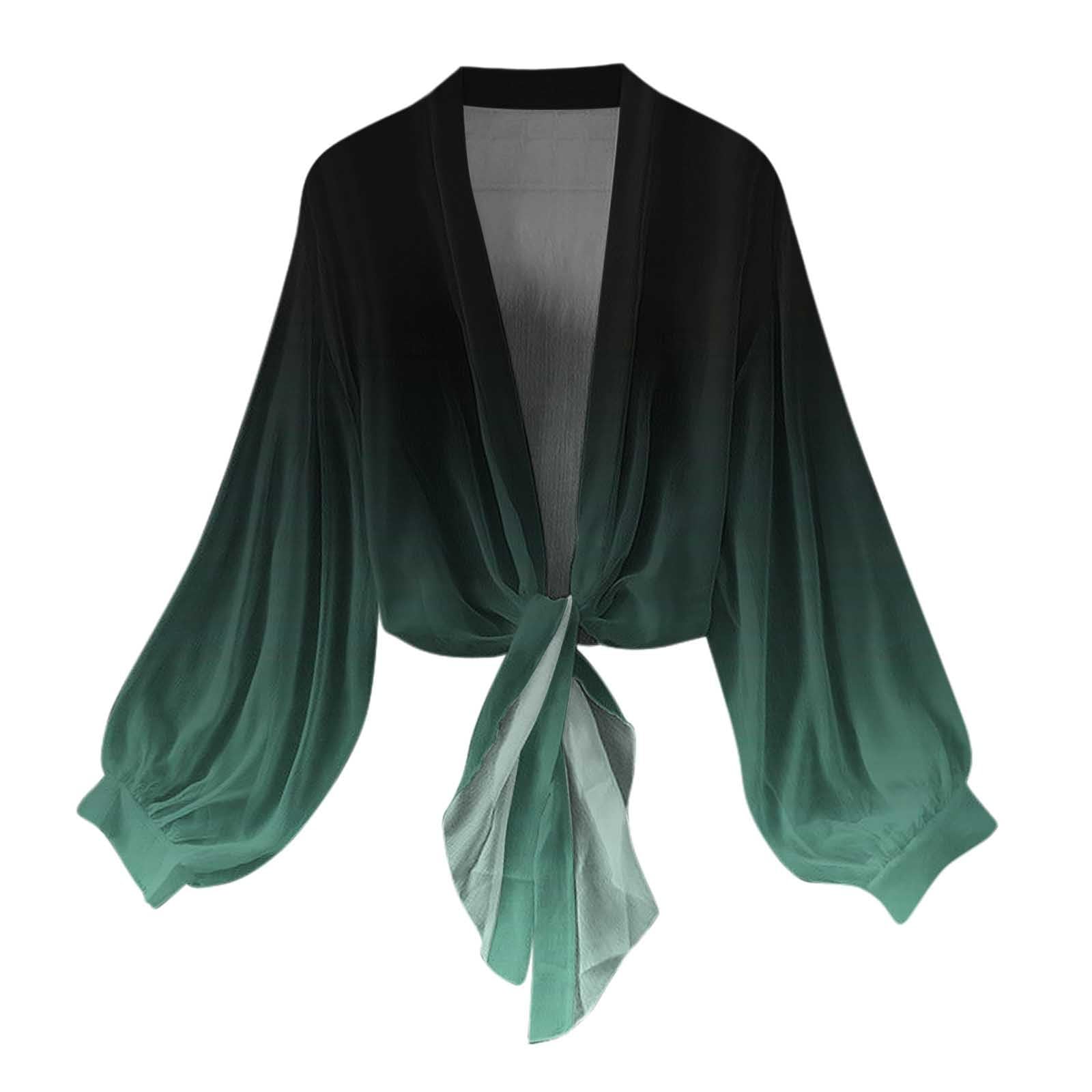 Dyhxuan Women's 15-Dark Green Bolero Chiffon Cardigan Elegant Long Sleeve Cardigan Thin Summer Bolero Jacket Boho Summer Jacket For Party Beach, S