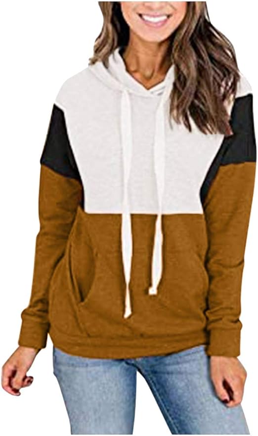 Simayixxch Color Block Sweatshirts Women Long Sleeve Tunic Tops Hoodies