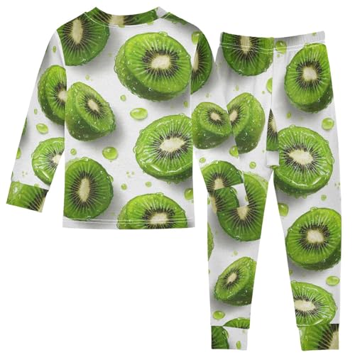 Pajama Sets Long Sleeve Kiwi Slices Fresh Green Soft Comfy Sleepwear 2 Piece PJS 3-8T3