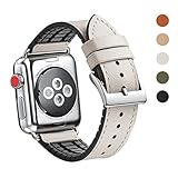WFEAGL Compatible iWatch Band 38 40mm,Top Grain Leather and Nature Rubber Hybrid Sweatproof Band for iWatch Series4,Series 3,Series 2,Series 1,Sport (38mm 40mm,IvoryWhite Hybrid Band)