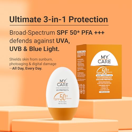 Image of SPF 50 PA+++ Sunscreen for Oily & Dry Skin | Non-Greasy, No White Cast | Deep Hydrating Daily Use Sunscreen| With Ectoin & Hyaluronic Acid | 50ml