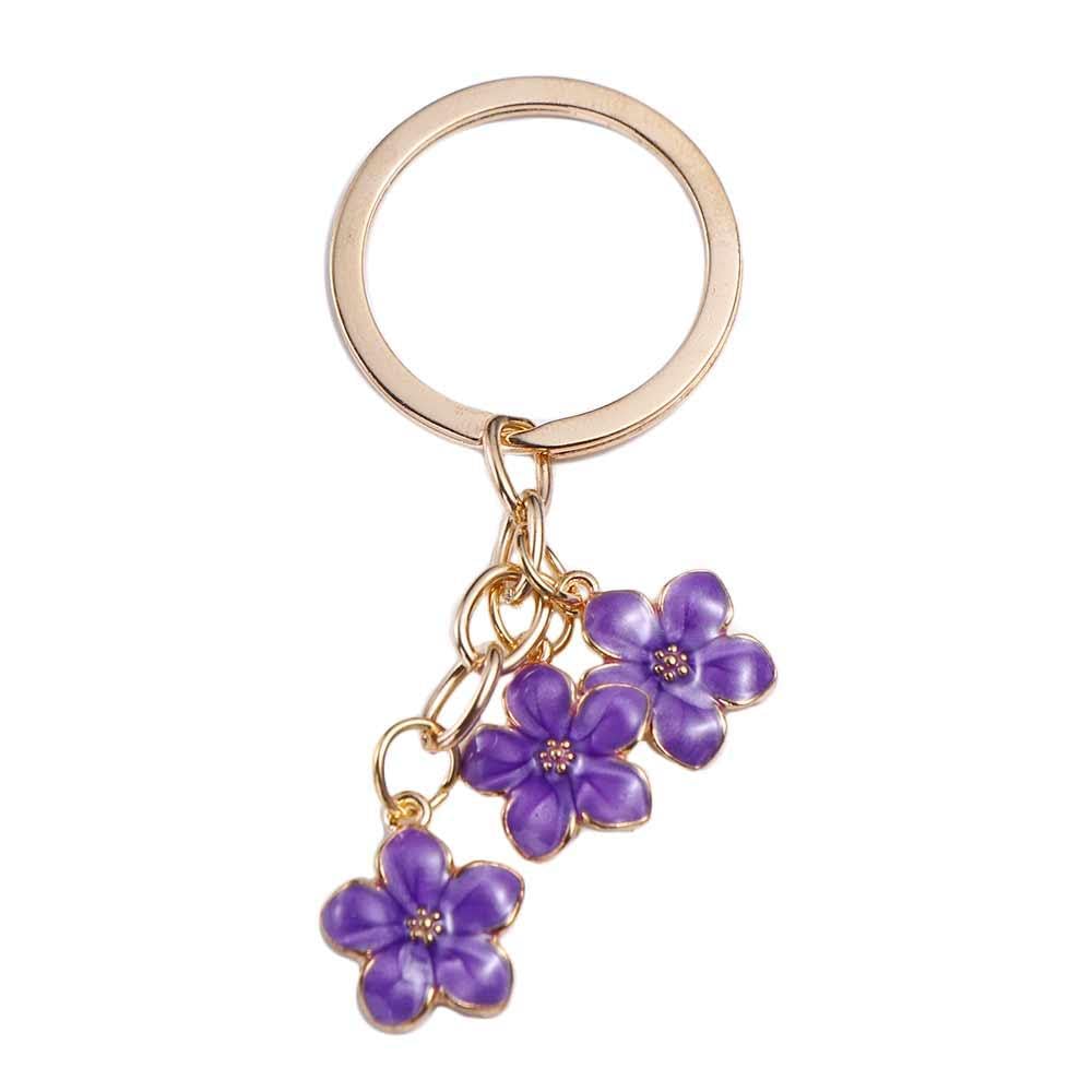 Metal Cherry Blossom Flower Keyring, Flower Keychain Car Key Holder Cute Enamel Keychain Pendant for Women Girl