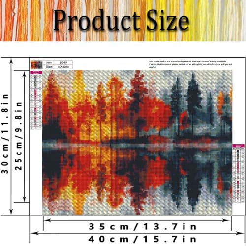 Image of Stamped Cross Stitch Kits for Adults - Lake & Forest Reflection Embroidery Kits for Beginners Adults,11 CT Patterns Dimensions Counted Cross Stitch Kits for Adults Arts Craft 12x16 inch