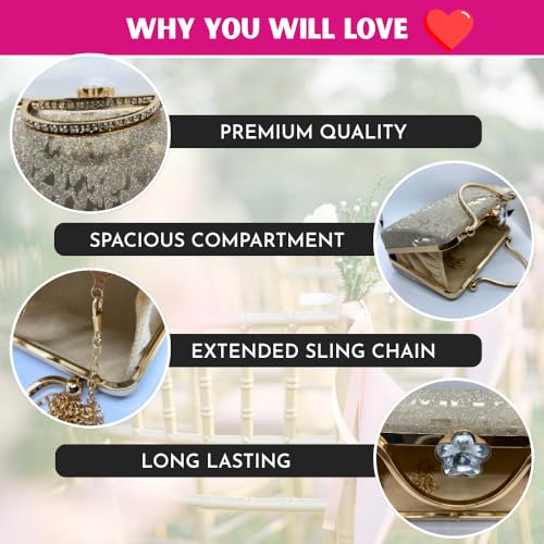 Image of SLARA Women's Evening Clutch Bag for Women, Glitter Pattern, Crystal Clasp Handbag, Perfect for Weddings, Parties, and Special Events