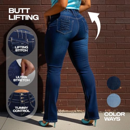 Image of Moda Xpress Women's Butt Lifting High Waisted Bootcut Jeans - Stretchy, Comfortable Flare Jeans in Junior Size Vintage Style