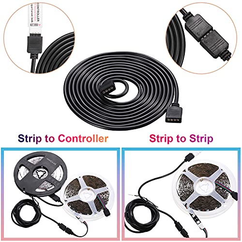 Image of Honoson 6 Pieces 4 Pin RGB Extension Cable LED Strip Connector Cord Wire Cables Kit with 12 Pieces Pin Connector for 5050 3528 RGB LED Motorcycle Car Light Neon Strip Light(1.6、3.3 、6.6 ft,Black)