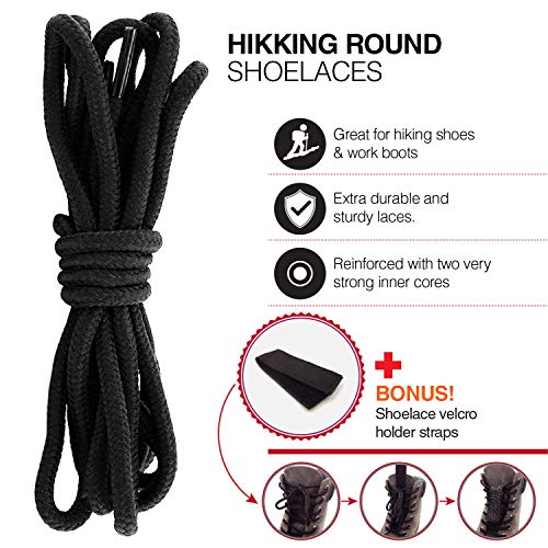 CUBSER 3 Paar extrem reißfeste Schnürsenkel – 5mm, rund, ideal für Wanderschuhe, Arbeitsschuhe und starke Beanspruchung, mit Schnürsenkel Fixator (120cm, Schwarz-Grau) – Bild 3