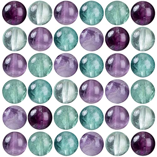 Image of 100Pcs Natural Stone Beads 8mm Fluorite Round Gemstone Loose Beads with Elastic Bracelet String for Bracelets Necklace Jewelry Making