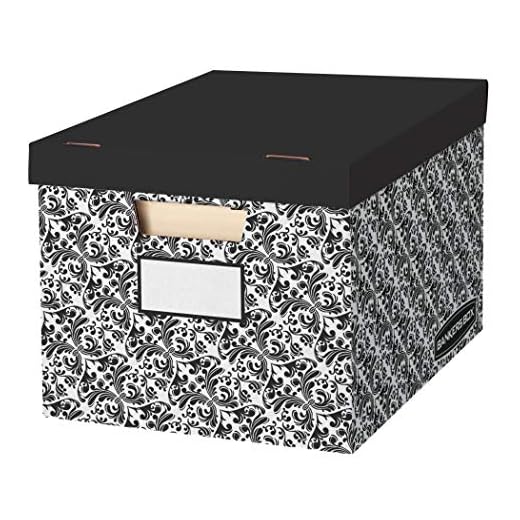 Bankers Box 0035501 Decorative Storage Box with Lids, Black and White, 10 Pack