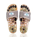 Acupressure Massage Slippers with Natural Stone, Therapeutic Reflexology Sandals for Neuropathy Acupoint Massage Shiatsu Foot Pain Relief Gifts for Wellness, Men 6.5-7 / Women 7.5-8.5 Feet Size
