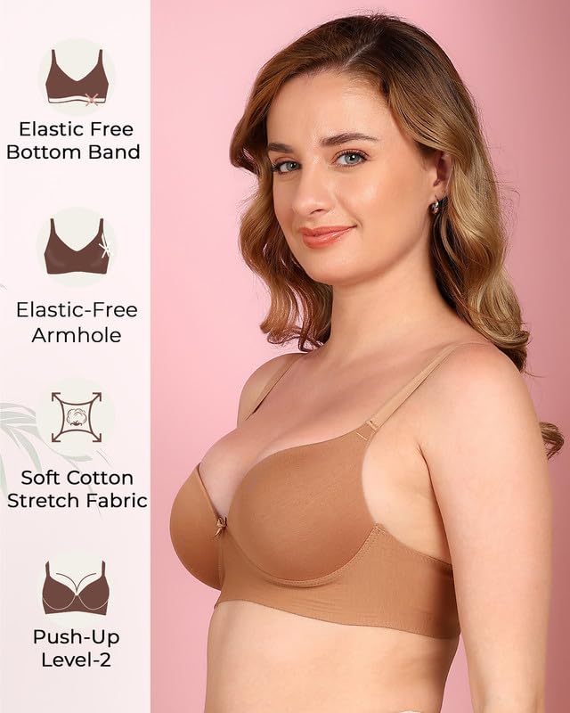 Image of Tweens Cotton Bonded Seamless Maximiser Bra | 3 /4th Coverage | Push-Up Level 1 | Elastic-Free Comfort | Wire-Free | Side Wings with Gripper | Adjustable Straps | Pack of 1 |