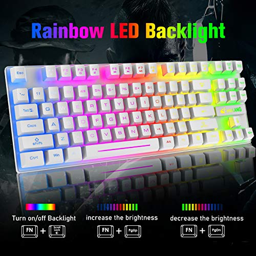 Image of LexonElec Wireless RGB Backlit Gaming Keyboard Mouse Combo,Rechargeable 3800mAh Battery, 87-Key Mechanical Feel Keyboard, Quiet Mouse and Mouse Pad for Gamers and Office Typists(White)