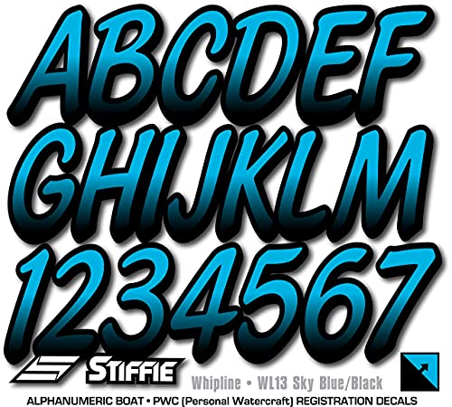 Stiffie Whipline Sky Blue/Black 3" Alpha-Numeric Registration Identification Numbers Stickers Decals For Boats & Personal Watercraft #TOP4