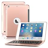 iPad Mini Keyboard Case, BoriYuan Bluetooth Wireless Keyboard Folio Flip Smart Cover for Apple iPad Mini 3/ Mini 2/ Mini 1 with Folding Stand and Auto Sleep/Wake Function (Rose Gold)
