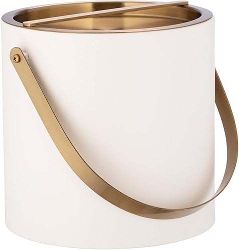 Miniatura 2 de Kraftware SANTA BARBARA Cubo de hielo de 3 cuartos con mango de arco de oro cepillado y cubierta de puente blanco