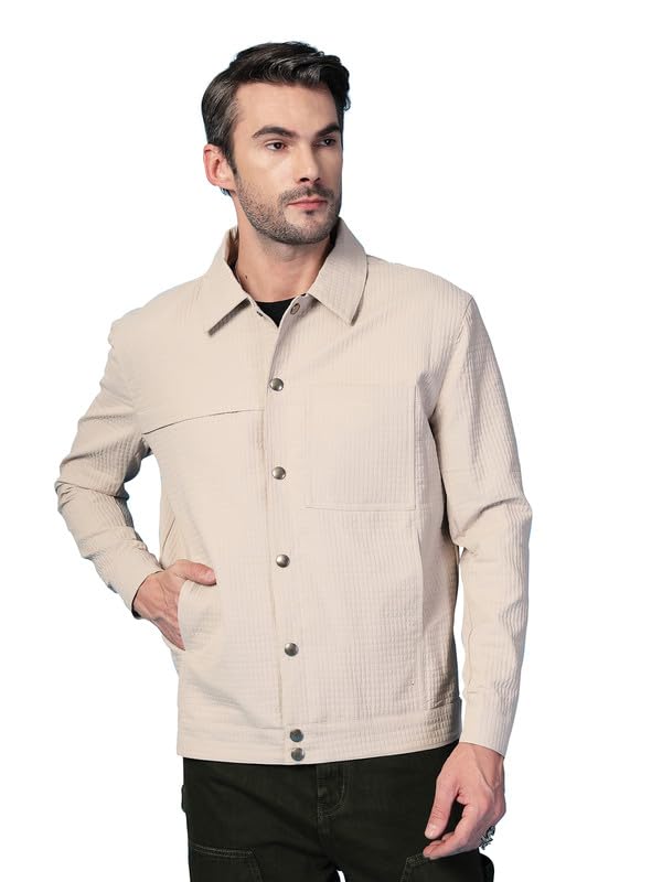 Image of CHKOKKO Men's Fleece Solid Winter Wear Regular Fit Standard Length Jacket