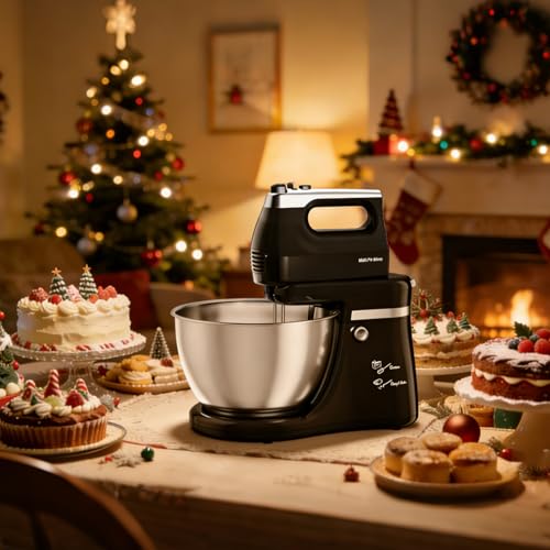 Image of 4.8QT 2-in-1 Stand Mixer, Electric Kitchen Mixer with Auto-Rotating Bowl & Tilt-Head, 5-Speed 250W Turbo Baking Machine for Beginners with Beater & Dough Hook for Cookie, Bread, Cake (Black)