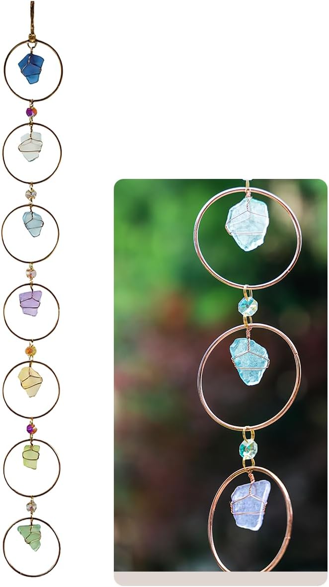 Suncatchers Sea Glass Wall Hanging Handcrafted Blue Seaglass Hanger Ocean Decor Garden Sun Catchers with Sea Glass Rainbow Maker Indoor Outdoor Decor Handmade Style 1