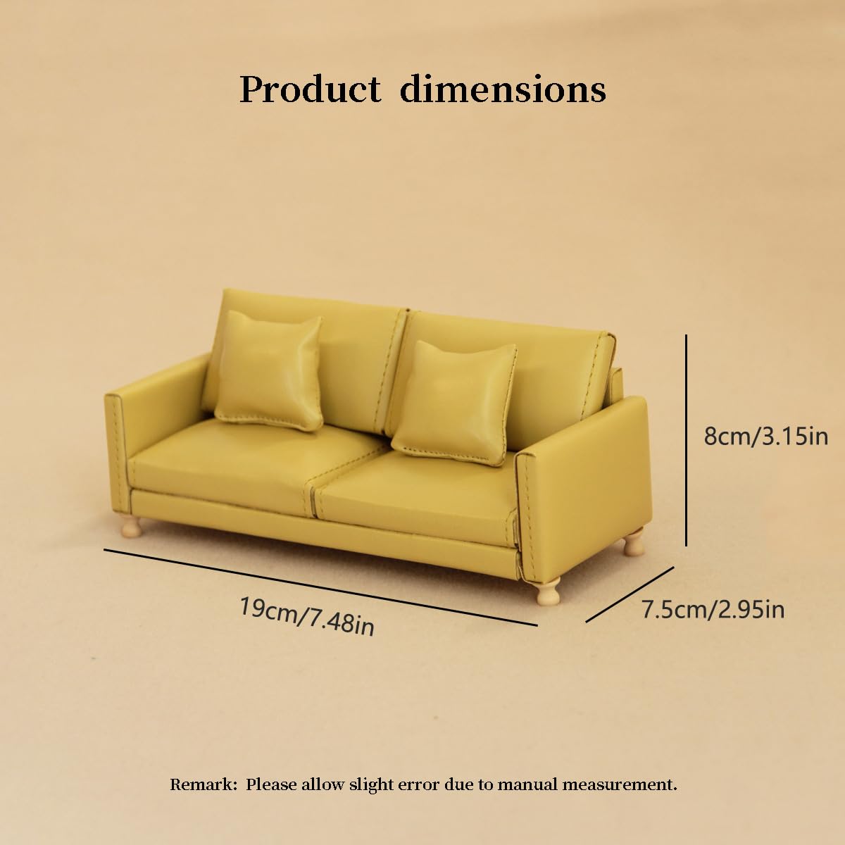 Minamzee 1:12 Dollhouse Leather Sofa, Miniature Modern Double Sofa with Pillows - Image 2