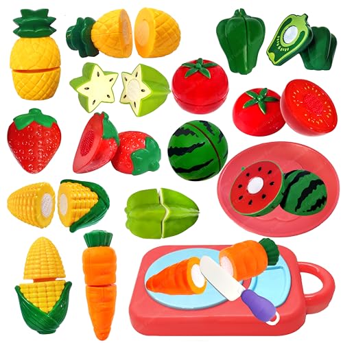 Image of FunBlast Fruits and Vegetables Play Set Toys - 11 Pcs Realistic Sliceable Cutting Fruits and Vegetable Pretend Play Kitchen Toys for Kids, Play Food Toys with Chopping Board & Knife (Multicolor)