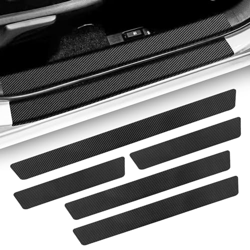5PCS Juego de Umbrales, Protector Umbral Puerta Coche, Pegatina Fibra de Carbono Coche, Tira del Umbral de la Puerta del Coche, Protectores Umbral Puerta, Pegatinas Umbral de Puerta de Coche Protector