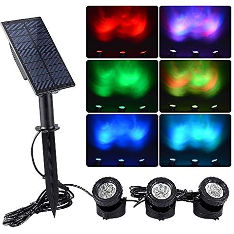 WisHomee Solar Pond Lights Outdoor, Submersible RGB LED Fountain Lights, Dusk to Dawn Landscape Spotlight for Garden, Patio, Tree, Lawn (Color Change+Stay on) Cover