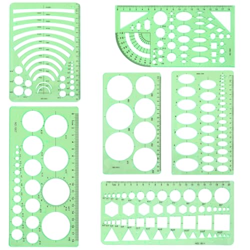 6 Stück Kreisschablone, Zeichenschablonen Technisches mit Kreis, Ellipse, Dreieck, Rechteck und Kurvenform, Grünes Geometrisches Schablonenlineal für Büro, Schule, Gebäude 6 Stück Kreisschablone, Zeichenschablonen Technisches mit Kreis, Ellipse, Dreieck, Rechteck und Kurvenform, Grünes Geometrisches Schablonenlineal für Büro, Schule, Gebäude
