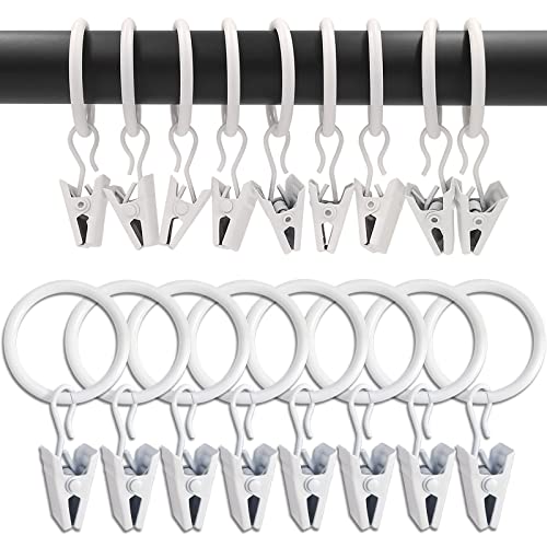 Image of WeeksEight 100 Pack White Curtain Rings with Clips, Curtain Hooks Hangers Clip Rings for Hanging Drapes Bows Hat, Drapery Rings 1 in I D, Fits up to 5/8 in Diameter Curtain Rod.