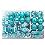 Luxtea 72ct Christmas Balls Tree Ornament Set Shatterproof Assorted Hanging Decorations in a Hand-held Gift Package for Xmas Tree Decor (Turquoise)