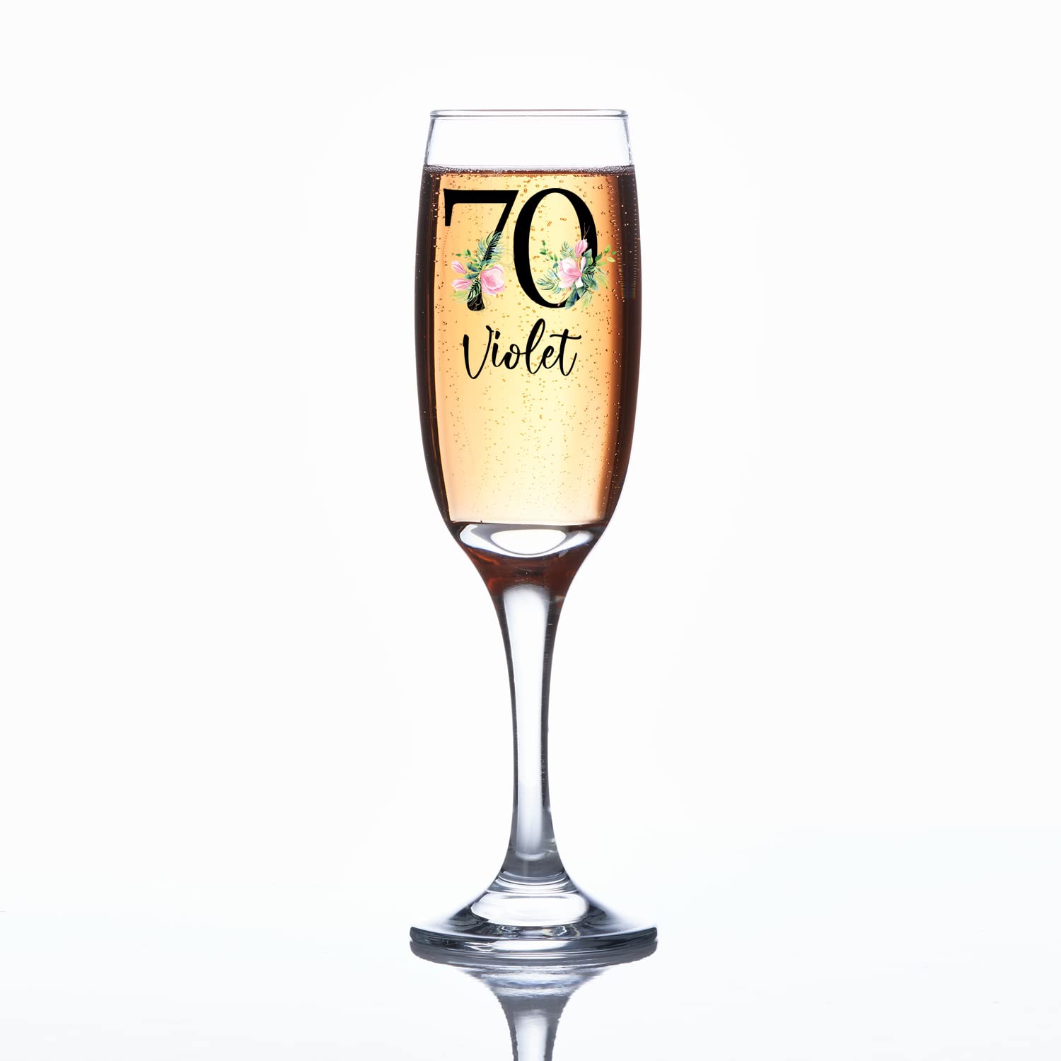 ukgiftstoreonline Personalised 70th Birthday Floral Champagne Prosecco Glass Gift for Her