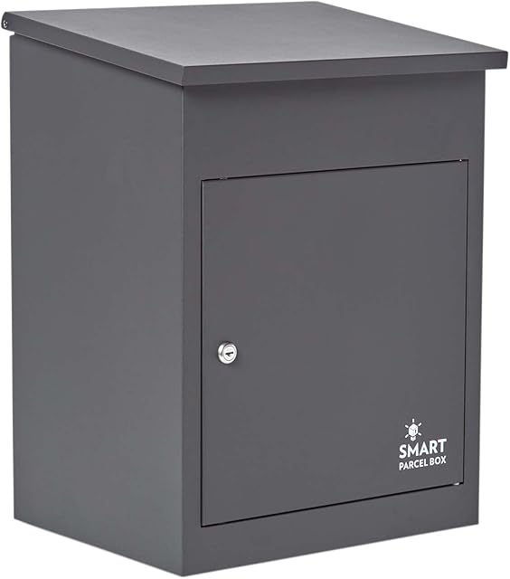 Wall Mounted Smart Parcel Drop Box Dark Grey for Secure Multiple Internet Deliveries of Large Delivery Packets Weatherproof Outdoor Delivery Box