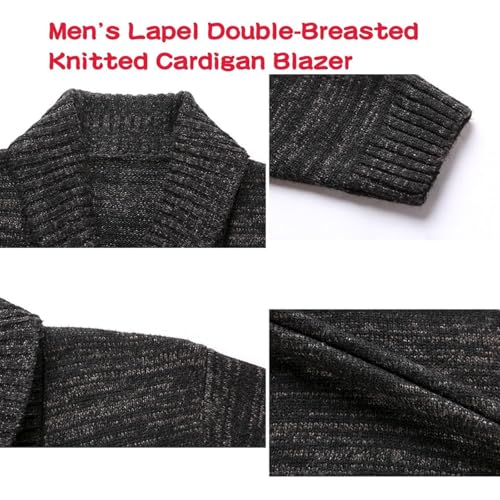Men's Lapel Double-Breasted Knitted Cardigan Blazer, Mens Shawl Collar Cardigan Sweater Cable Knit Sweater Men3