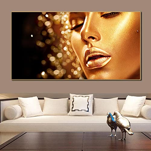 Grande figure mur art de qualite superieure motif abstrait feminin dore 30x60cm