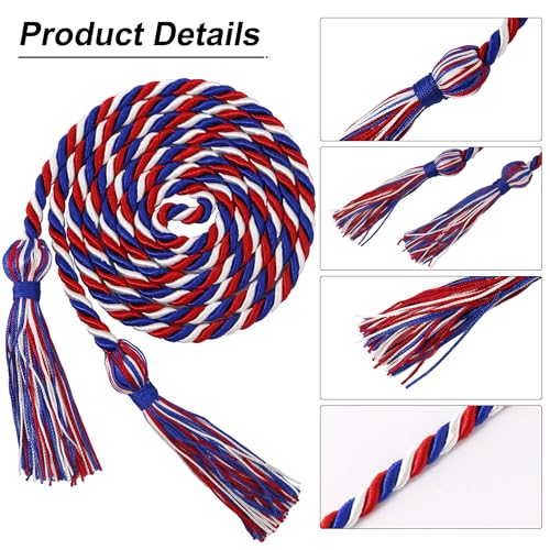Image of GraduationMall Double Graduation Honor Cords Royal Blue /Red /White 68 inch