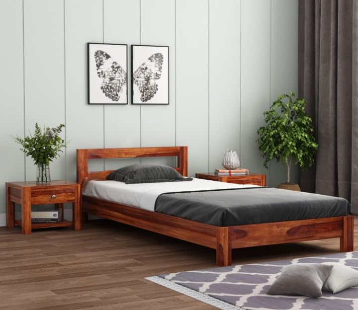Image of SUNCOM Sheesham Wood Low Height Double Size Bed Without Storage Wooden Double Bed Cot Palang for Bedroom Living Room Furniture (Walnut Finish) Mattress Size 4X6.5