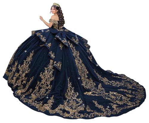 Mouccy Gorgeous Navy Blue Sweet 15 Dresses with Appliques Puffy