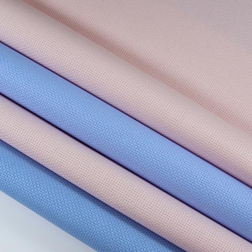 Image of KCS 4 pc of 12 inch x 18 inch(30cmx45cm) 14CT Counted Cotton Aida Cloth Cross Stitch Fabric (Light Blue+Pink)