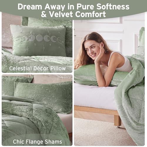 Intelligent Design Comforter Set Velvet Bedding Reversible, All Season, Diamond Quilted Microfiber, Felicia, Twin/Twin XL, Green 3 Piece - image 3