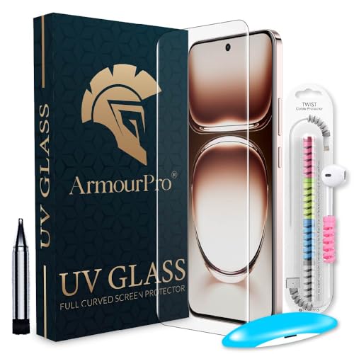 Image of ArmourPro Military Grade UV Tempered Glass Screen Protector Compatible for Oppo Reno 12 Pro 5G with Edge-To-Edge Protector Coverage, Cable Protector and Easy Installation kit (6.7 Inch)