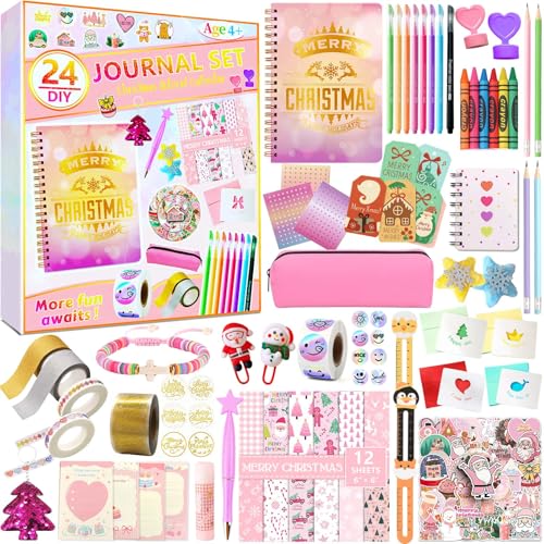 Advent Calendar 2025 for Girls - 24 Day Christmas DIY Journal Kit for Tween & Teen Girls, Stationery Set, Scrapbook & Diary Supplies Set, Journaling Art Crafts Kit, Creative Christmas Gifts for 8-14 Year Old Girl