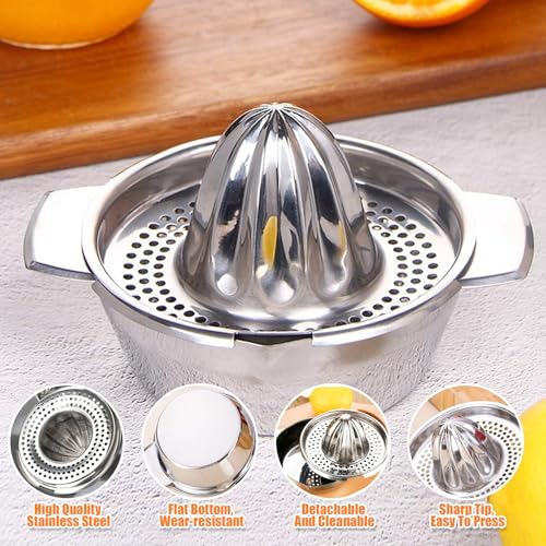 Presse Agrumes Acier Inoxydable avec Récipient, Presser Rotation Manuel Professionnel, Presse Agrume Inox Robuste pour Citrons Verts, Oranges, Pamplemousses, Limes (Passe Lave-Vaisselle) – Image 4