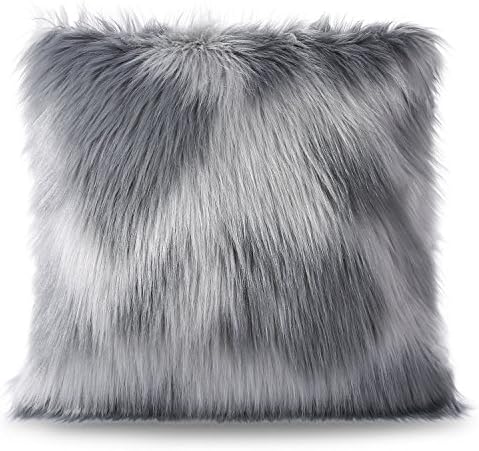 Ashler Decorative Luxury Series Faux Fur Throw Pillowcases Cushion Cover Grey 18" x 18" 45cm x 45cm for Home Decor Car Coach Living Room