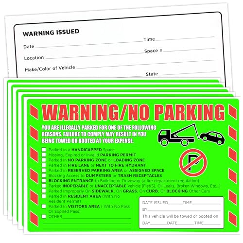 Parking Violation Stickers 25 Pcs Fluorescent Green You are Illegally Parked Multi Reasons Hard to Remove Tow Warning Private Parking Warning Sticker for Car Windows