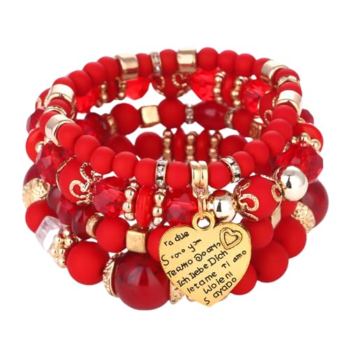 Bohemian Beaded Stretch Bracelet Set, Boho Crystal Jewelry Mothers Birthday Gifts for Women Mom Grandma Girls