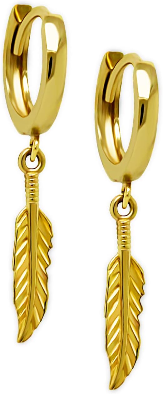 Charm America - Gold Feather Earring - 10 Karat Solid Gold