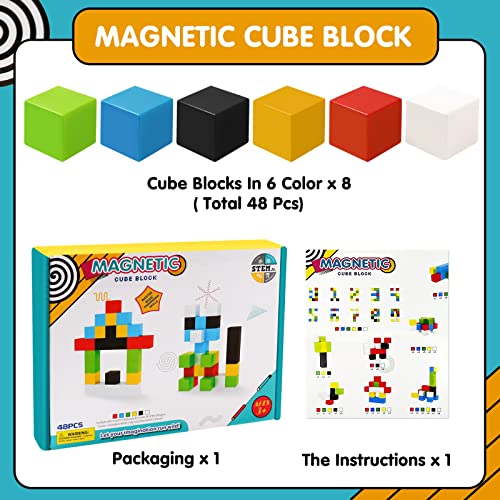 Magnetic Blocks, 1 Inch 3D Magnetic Building Cubes For Kids, 48Pcs Montessori Magnets Stacking Toys Stem Educational Construction Kit, Birthday Gifts For Boys And Girls #TOP5