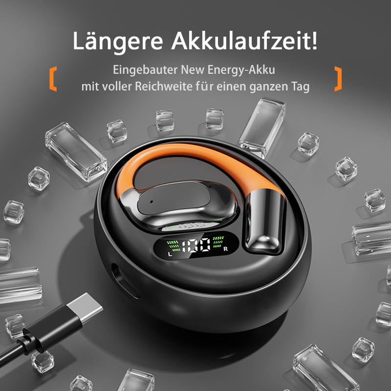 Słuchawki Bluetooth, Bluetooth 5.4, sportowe słuchawki tłumaczeniowe, wodoszczelność IPX5, cyfrowy wyświetlacz LED, typ otwarty, odpowiednie do uprawiania sportu, fitnessu, biegania (czarne)