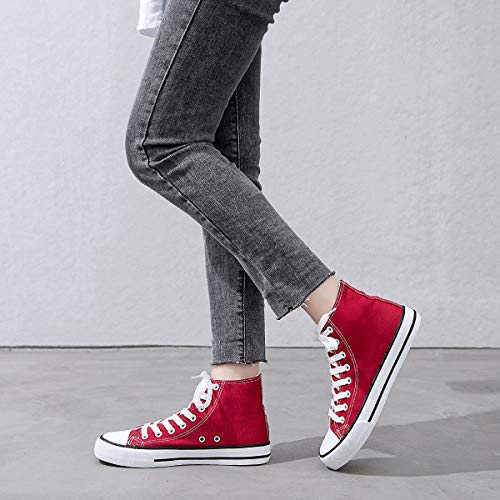 Adokoo Women's High Top Canvas Sneaker Shoes Classic Fashion Lace Ups Sneakers (Us6,Red) #TOP4