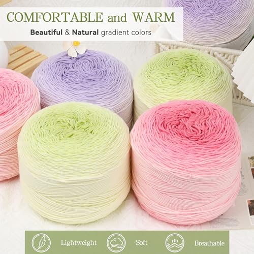 Image of Katech 2 Gradient Yarn for Crocheting Knitting- Gradient Yarn Cake -2 x 230g /8.11oz 45% Cotton 55% Acrylic-Perfect for Scarves, Shawls and Blanket-Grass Green