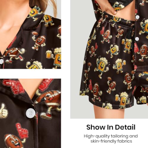 Image of Funny Satin Pajamas Set for Women Button Down Sleepwear Print Pjs Set 2 Piece Short Sleeve Loungewear Gift for Women